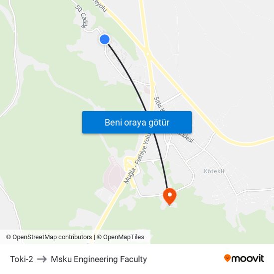 Toki-2 to Msku Engineering Faculty map