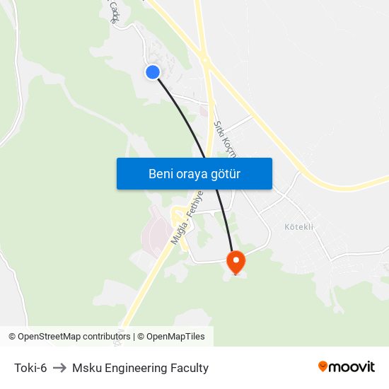 Toki-6 to Msku Engineering Faculty map