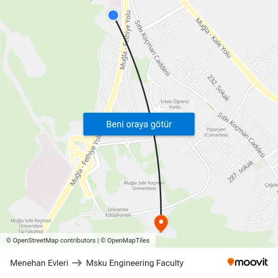 Menehan Evleri to Msku Engineering Faculty map