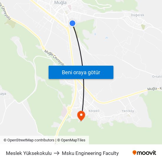 Meslek Yüksekokulu to Msku Engineering Faculty map