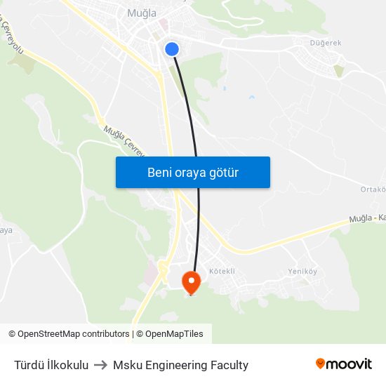 Türdü İlkokulu to Msku Engineering Faculty map