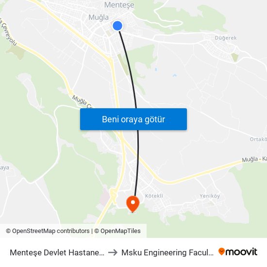 Menteşe Devlet Hastanesi to Msku Engineering Faculty map