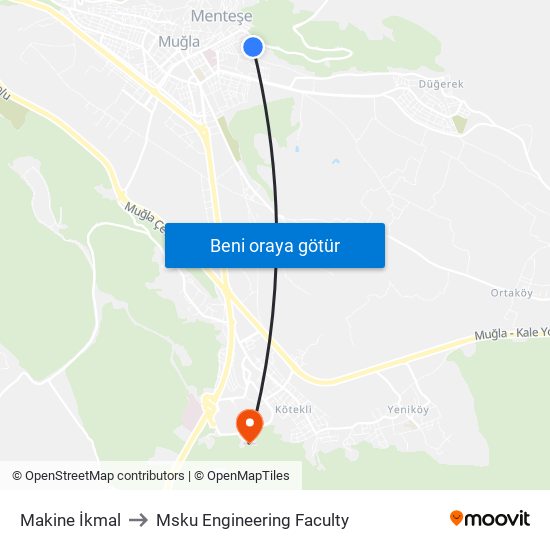 Makine İkmal to Msku Engineering Faculty map