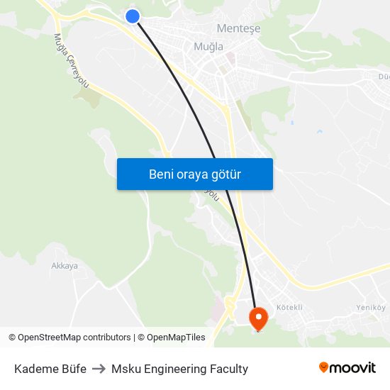 Kademe Büfe to Msku Engineering Faculty map