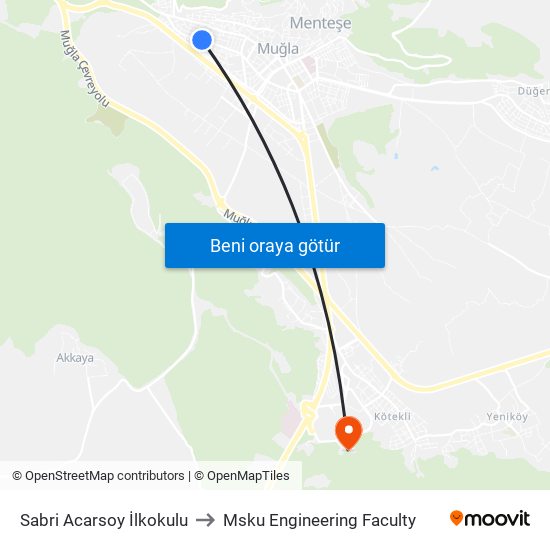 Sabri Acarsoy İlkokulu to Msku Engineering Faculty map