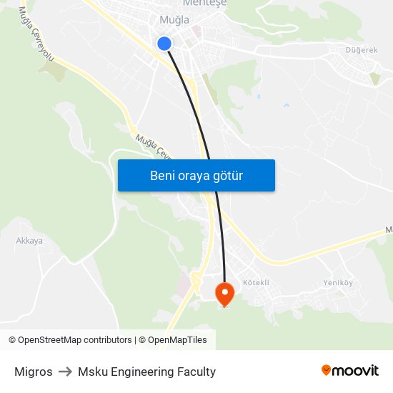Migros to Msku Engineering Faculty map