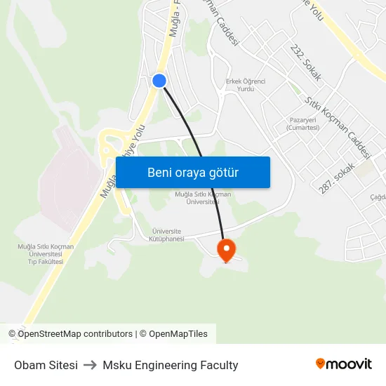 Obam Sitesi to Msku Engineering Faculty map