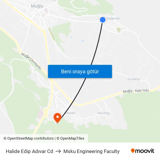 Halide Edip Adıvar Cd to Msku Engineering Faculty map