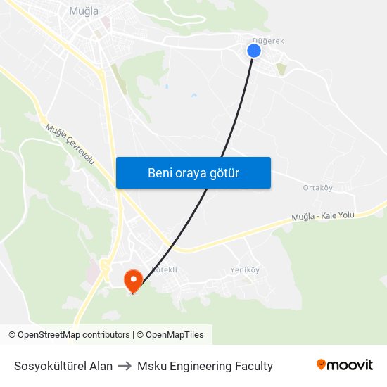 Sosyokültürel Alan to Msku Engineering Faculty map