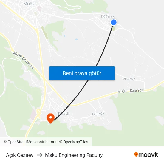Açık Cezaevi to Msku Engineering Faculty map