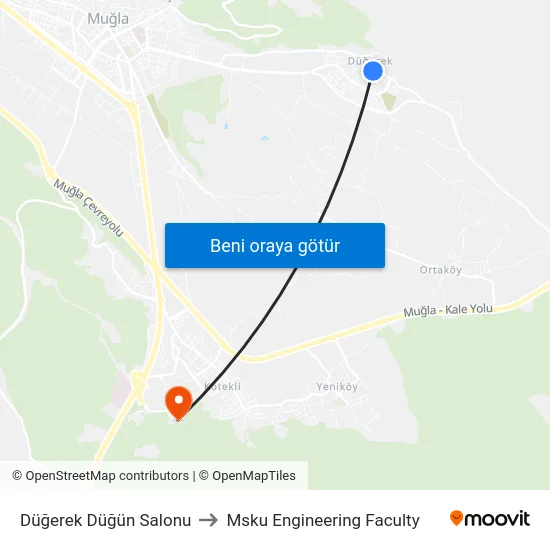 Düğerek Düğün Salonu to Msku Engineering Faculty map