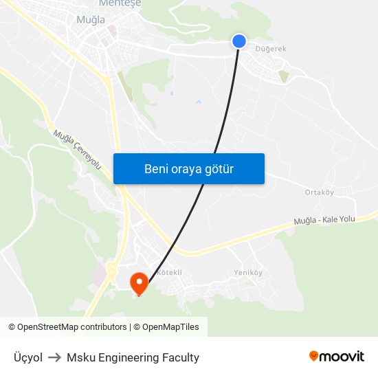 Üçyol to Msku Engineering Faculty map