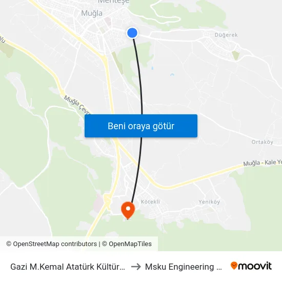Gazi M.Kemal Atatürk Kültür Merkezi to Msku Engineering Faculty map