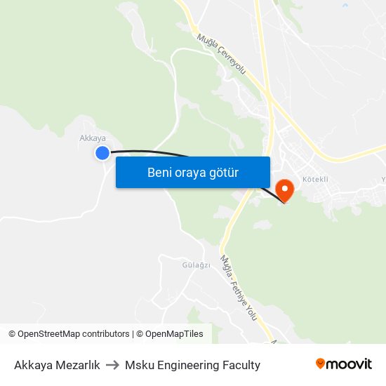 Akkaya Mezarlık to Msku Engineering Faculty map