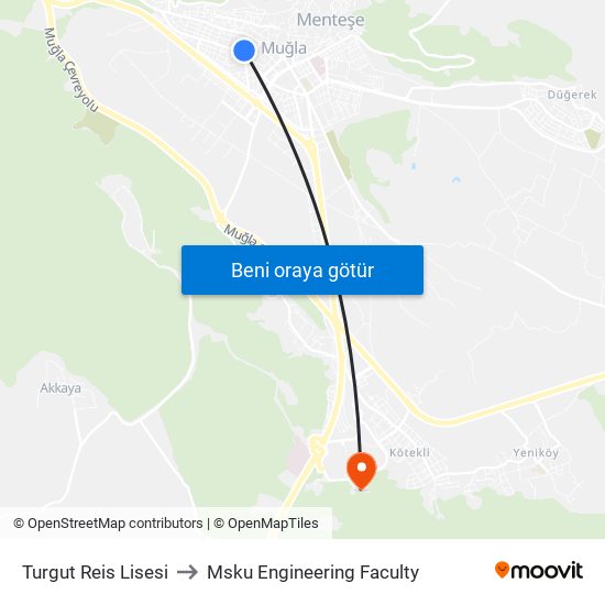 Turgut Reis Lisesi to Msku Engineering Faculty map