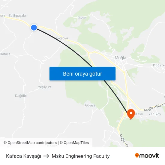 Kafaca Kavşağı to Msku Engineering Faculty map
