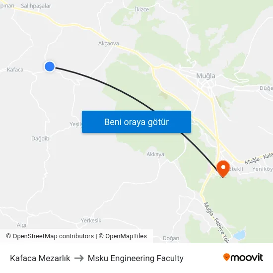 Kafaca Mezarlık to Msku Engineering Faculty map