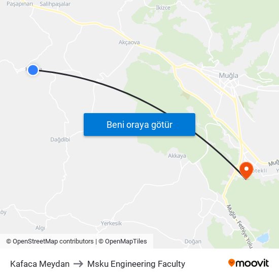 Kafaca Meydan to Msku Engineering Faculty map