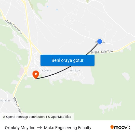 Ortaköy Meydan to Msku Engineering Faculty map