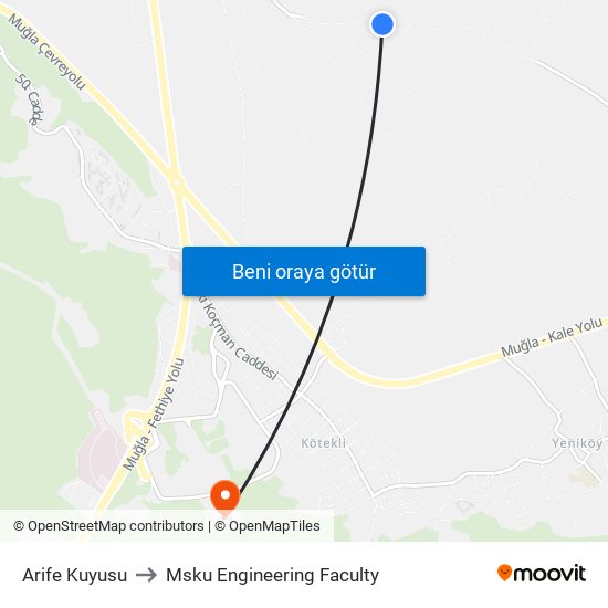 Arife Kuyusu to Msku Engineering Faculty map