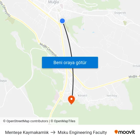 Menteşe Kaymakamlık to Msku Engineering Faculty map