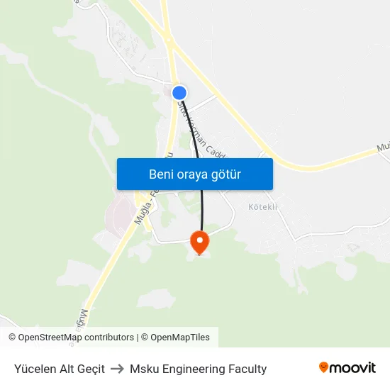 Yücelen Alt Geçit to Msku Engineering Faculty map