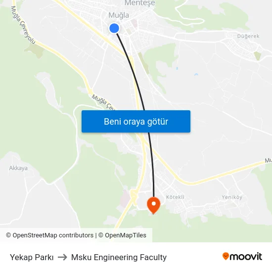 Yekap Parkı to Msku Engineering Faculty map