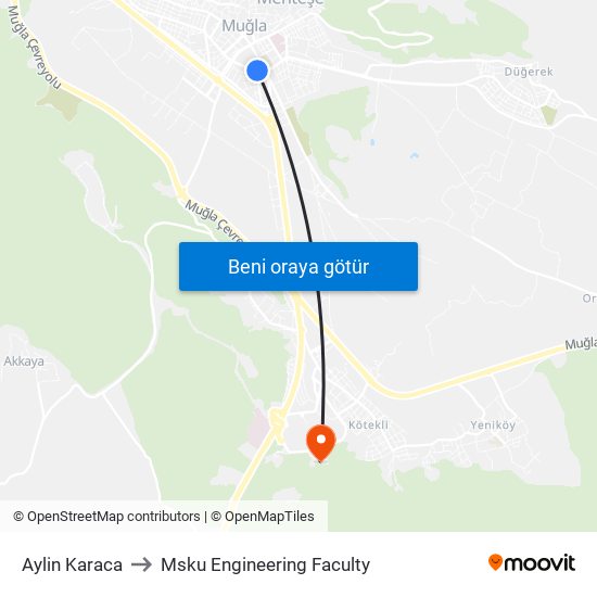 Aylin Karaca to Msku Engineering Faculty map