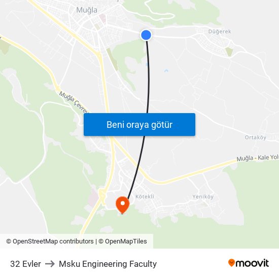 32 Evler to Msku Engineering Faculty map