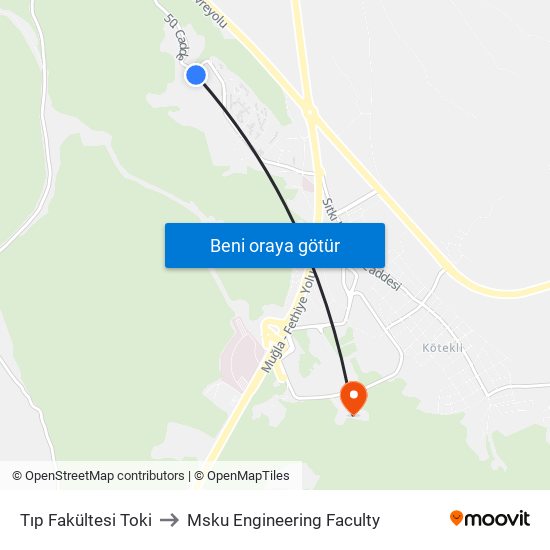 Tıp Fakültesi Toki to Msku Engineering Faculty map