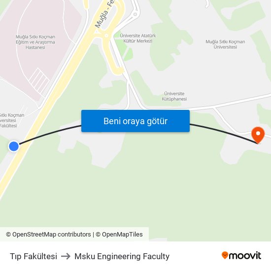 Tıp Fakültesi to Msku Engineering Faculty map