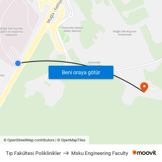 Tıp Fakültesi Poliklinikler to Msku Engineering Faculty map