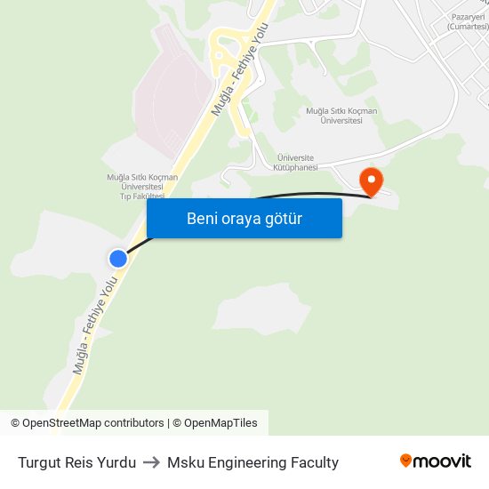 Turgut Reis Yurdu to Msku Engineering Faculty map