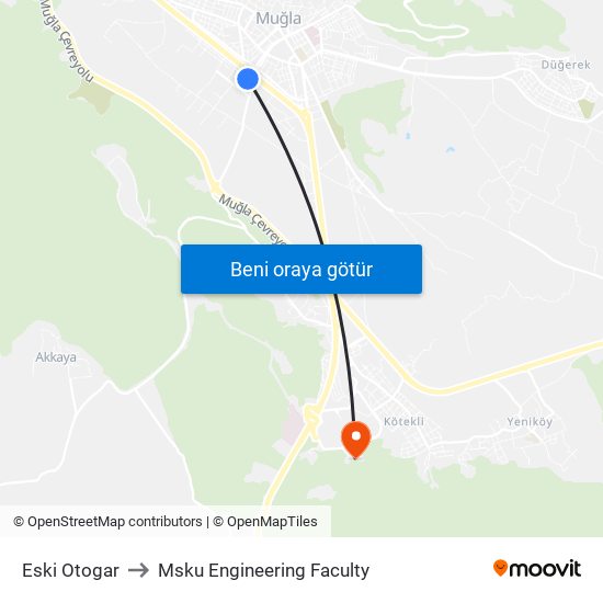 Eski Otogar to Msku Engineering Faculty map