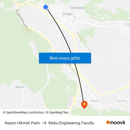 Nazım Hikmet Parkı to Msku Engineering Faculty map