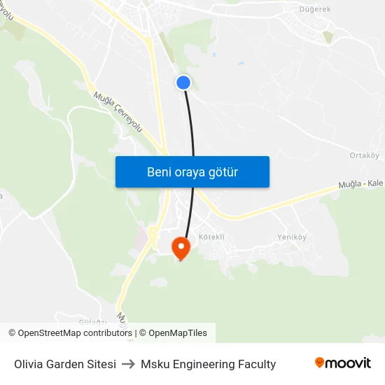 Olivia Garden Sitesi to Msku Engineering Faculty map