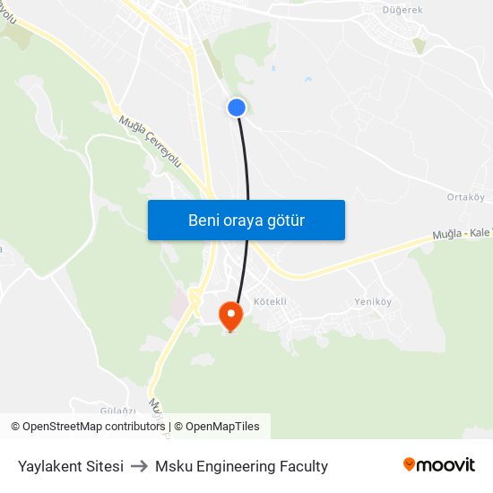Yaylakent Sitesi to Msku Engineering Faculty map