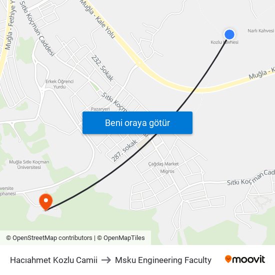 Hacıahmet Kozlu Camii to Msku Engineering Faculty map