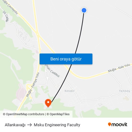 Allankavağı to Msku Engineering Faculty map