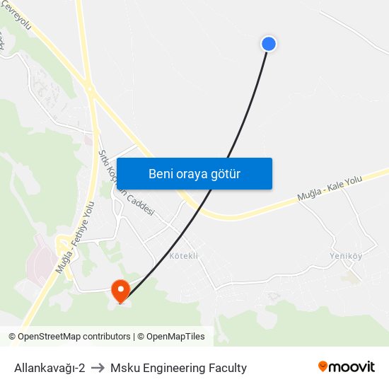 Allankavağı-2 to Msku Engineering Faculty map