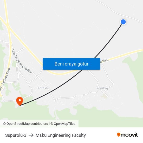 Süpürolu-3 to Msku Engineering Faculty map