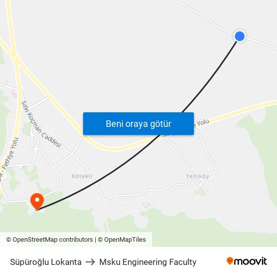 Süpüroğlu Lokanta to Msku Engineering Faculty map