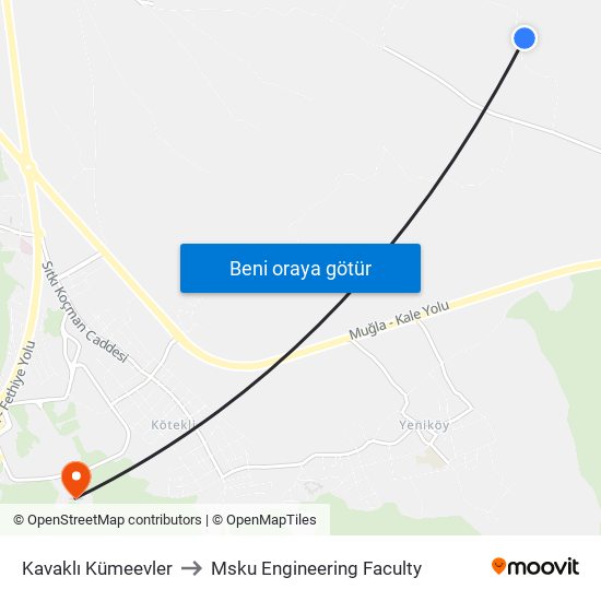 Kavaklı Kümeevler to Msku Engineering Faculty map