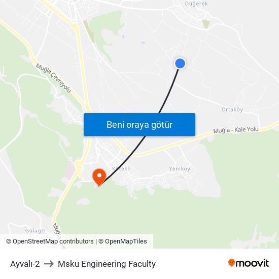 Ayvalı-2 to Msku Engineering Faculty map