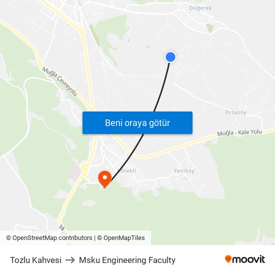 Tozlu Kahvesi to Msku Engineering Faculty map