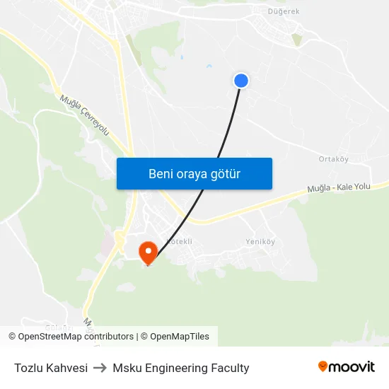 Tozlu Kahvesi to Msku Engineering Faculty map