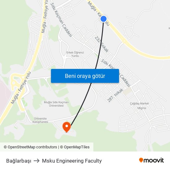 Bağlarbaşı to Msku Engineering Faculty map