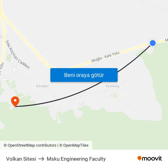 Volkan Sitesi to Msku Engineering Faculty map