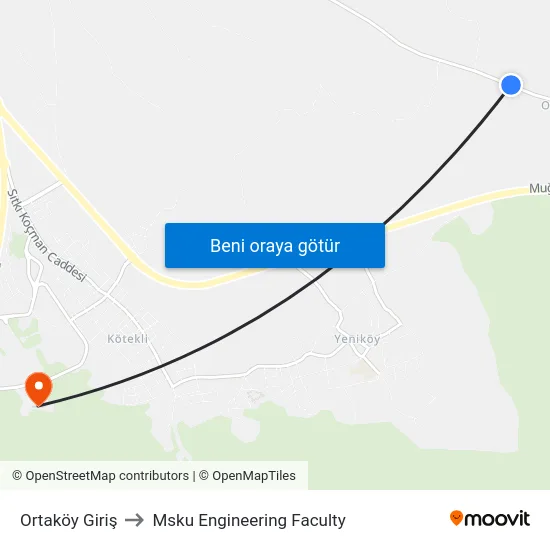 Ortaköy Giriş to Msku Engineering Faculty map