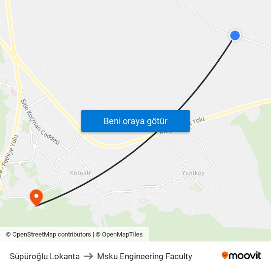 Süpüroğlu Lokanta to Msku Engineering Faculty map